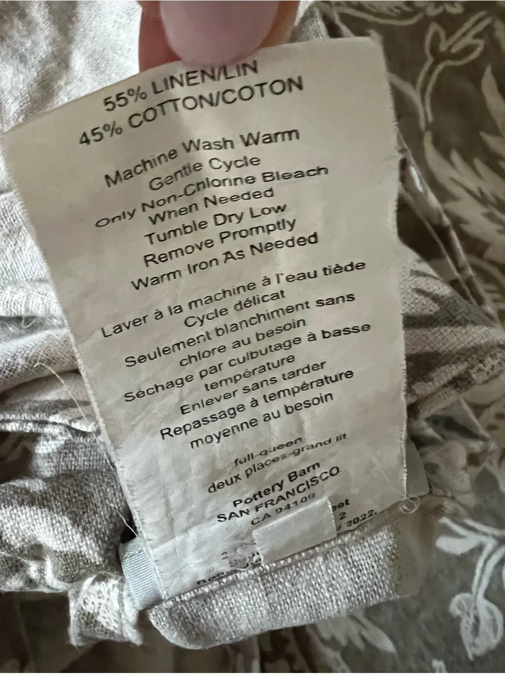 Pottery Barn Retired Alessandra Scroll Linen Full Queen Duvet Cover Taupe/Gray